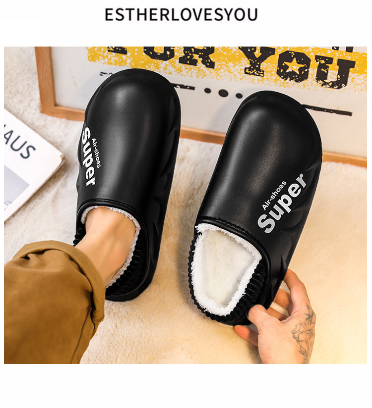 Waterproof Cotton Slippers for Men in Winter, Velvet Warm Anti-Slip Bag and Cotton Shoes for Outer Wear, Thick-Soled Winter Home Shoes Wholesale
