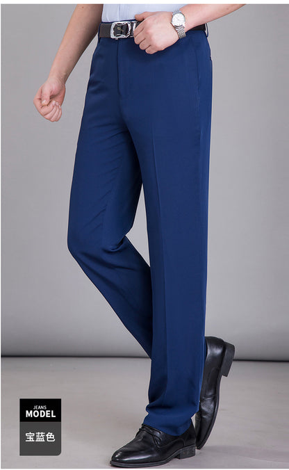 2025 New Summer Thin Mulberry Silk Middle-Aged Business Casual Straight Loose Wrinkle-Free Men's Pants