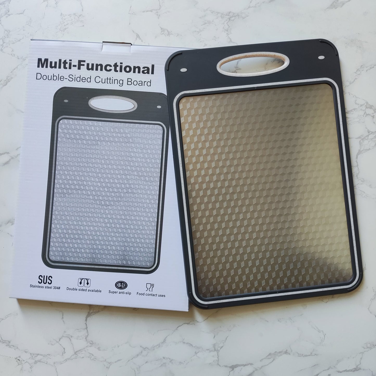 New in stock Amazon Explosions 3D Pattern Stainless Steel Cutting Board Titanium Cutting Board 304 Double-sided Cutting Board