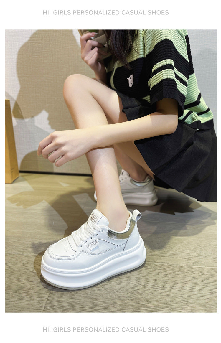 Thick-Soled White Sneakers for Women 2026 Spring and Autumn Hot-Selling Genuine Leather Breathable Sneakers for Women, Super Popular Versatile Casual Platform Shoes