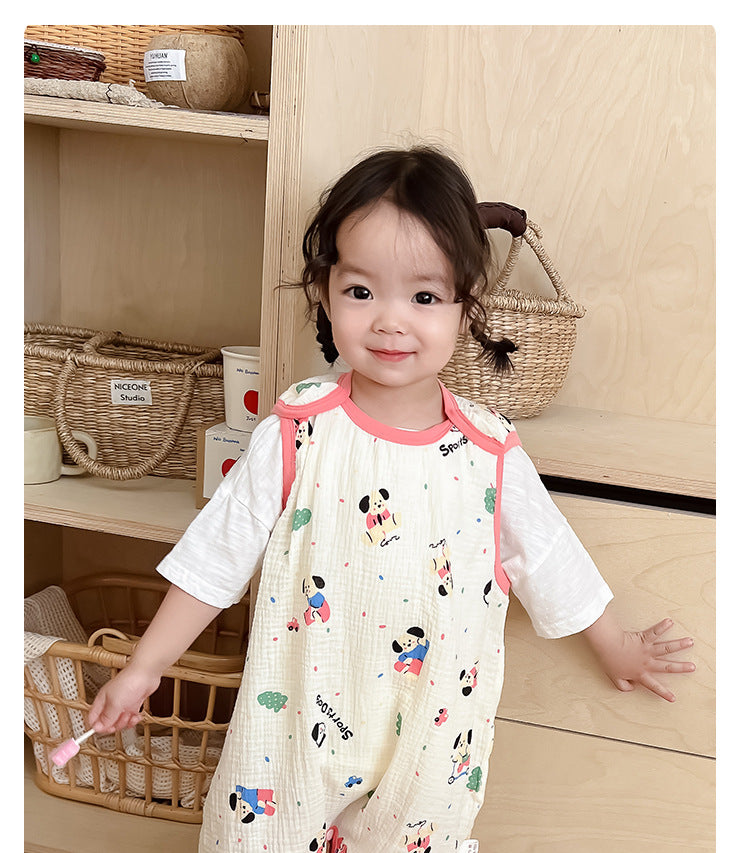 Baby Vest Sleeping Bag Summer Thin Gauze Pure Cotton Baby Kick-proof Sleeveless Children's Pajamas Air-conditioned Room Anti-cold