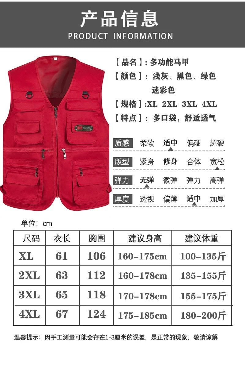 Cross-Border Outdoor Multi-Pocket Vest Men's Fishing Vest Photography Middle-Aged Men's Tops Work Clothes Middle-Aged and Elderly Dad Wear