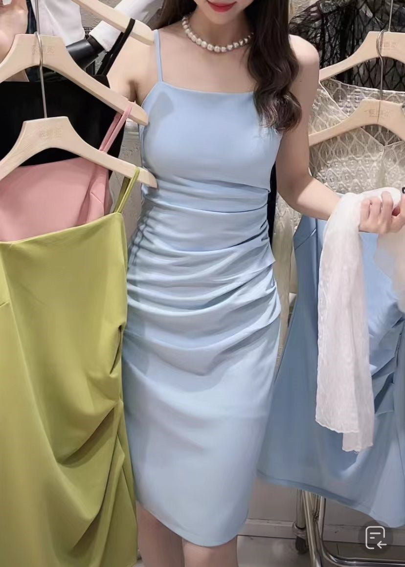 Strappy Dress 2026 Summer New Style Waist-Cinching Slimming Dress for Women, Covering the Body, Elegant, Sexy, Solid Color Bodycon Dress