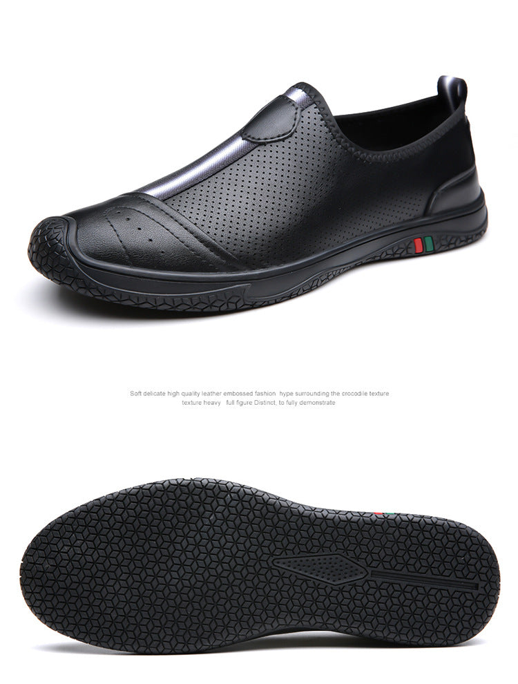 Doug Shoes Men's 2024 New Spring Lazy Slip-on Loafers Soft Bottom Driving Shoes Men's Hollow Leather Shoes