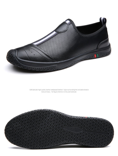 Doug Shoes Men's 2024 New Spring Lazy Slip-on Loafers Soft Bottom Driving Shoes Men's Hollow Leather Shoes