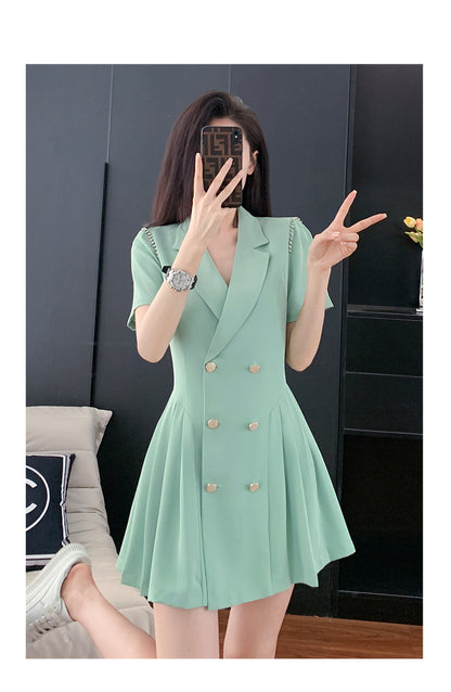 French Hepburn Style Small Black Dress High Sense High Cold Royal Sister Fried Street Small Fragrance Style Pleated Professional Suit dress Summer