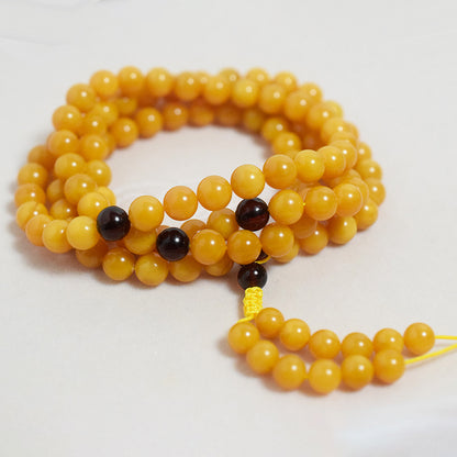 Old Wax 108 Buddha Beads Necklace Beeswax Bracelet Jewelry Women's High-End Sweater Chain Amber Chicken Fat Yellow Toy Necklace