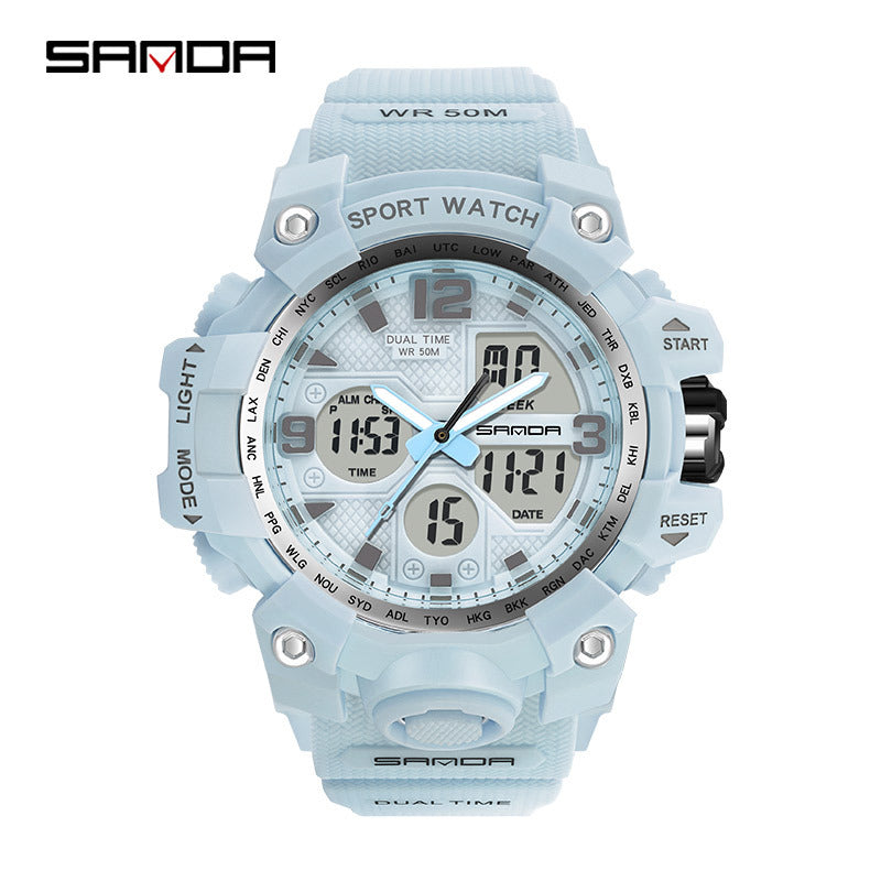 Sanda Hot-Selling Watch Korean Version Student Party Multi-Functional Waterproof Alarm Clock Electronic Watch Cool Dual Display Luminous Sports Watch by PDG ibma