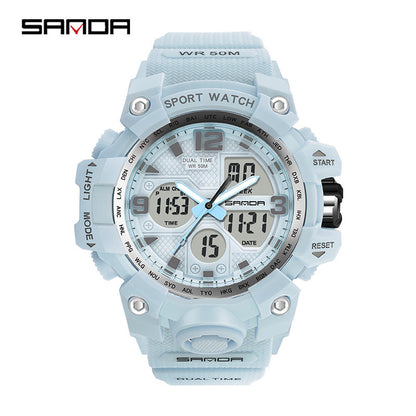 Sanda Hot-Selling Watch Korean Version Student Party Multi-Functional Waterproof Alarm Clock Electronic Watch Cool Dual Display Luminous Sports Watch by PDG ibma