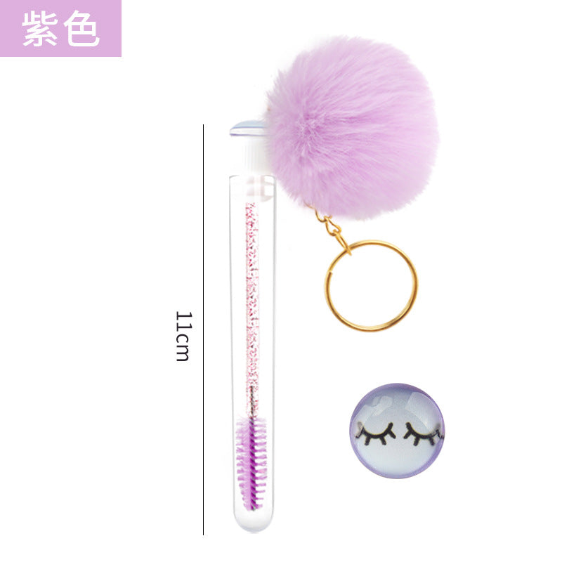 Wholesale in stock Keychain Smiley Hair Ball Tube Eyelash Brush New Cute Multicolor Eyelash Comb Beauty Makeup Tools