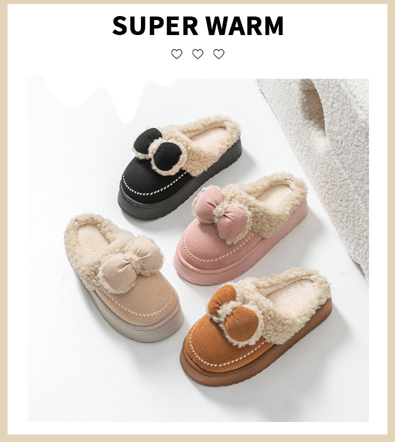 Cute Thick-Soled Cotton Slippers for Women in Autumn and Winter, Indoor Non-Slip Warm Soft Thick-Soled Furry Slippers for Postpartum Period