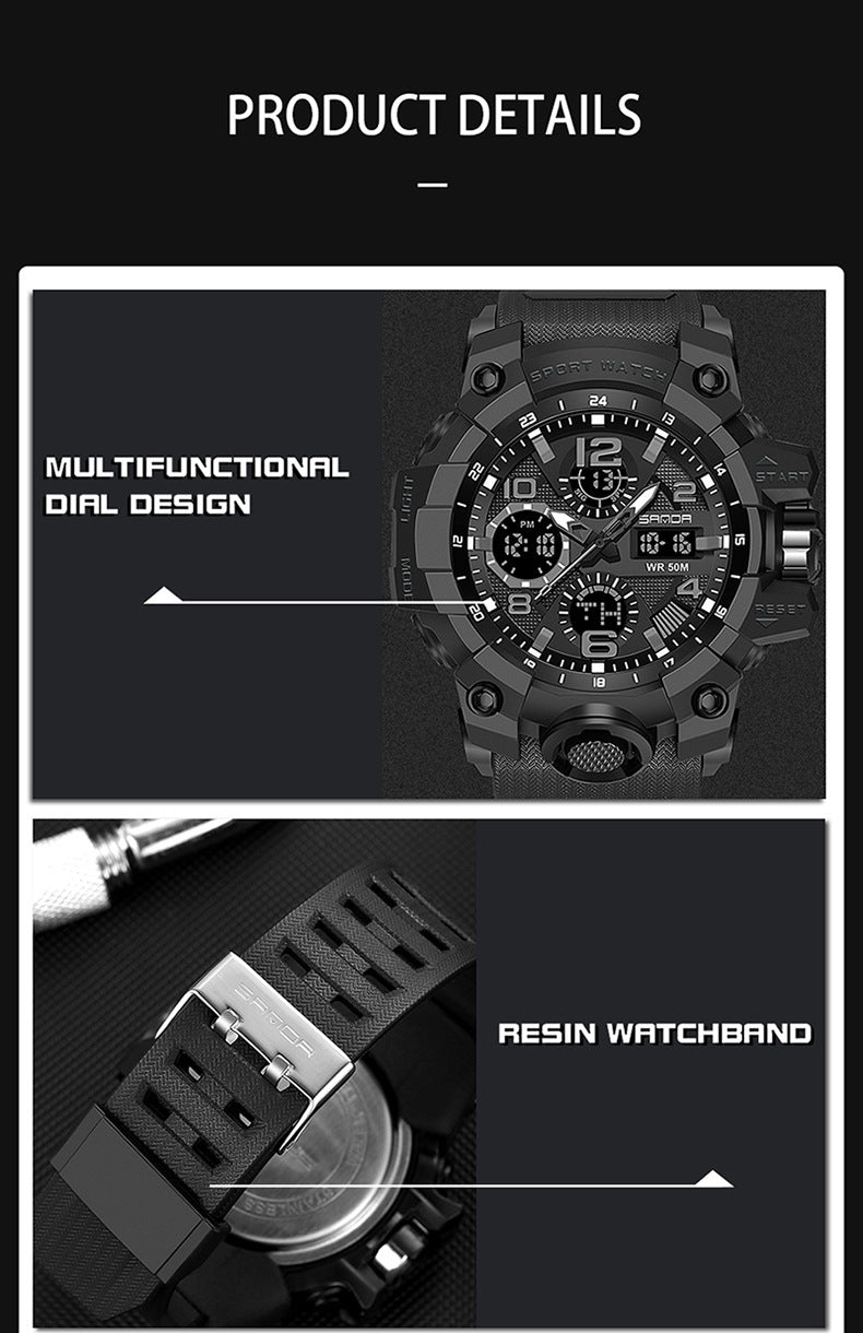 Sanda Hot-Selling Watch Korean Version Student Party Multi-Functional Waterproof Alarm Clock Electronic Watch Cool Dual Display Luminous Sports Watch by PDG ibma