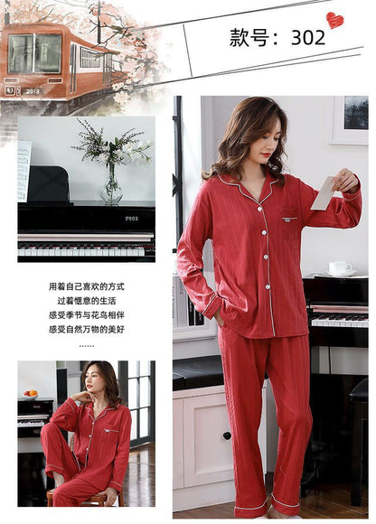 Autumn and Winter Women's 100 Pure Cotton Pajamas Women's Loose Cardigan for Middle-aged and Elderly Mothers Spring and Autumn Long-sleeved Casual Home Clothes