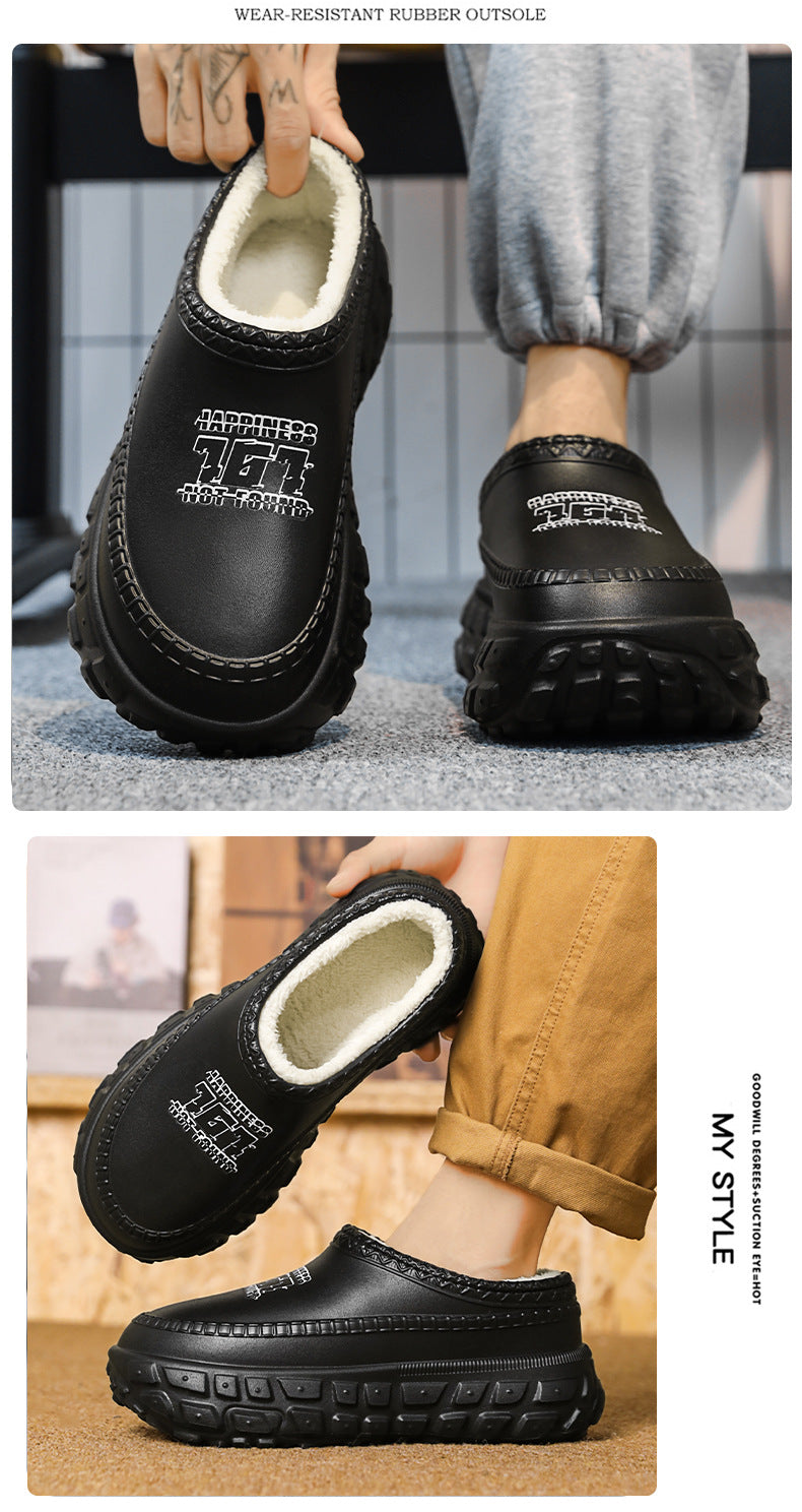 Men's Cotton Slippers Winter 2025 New Home Cross-Border Fleece Chef Cotton Shoes for Outdoor Wear, Non-Slip Waterproof Closed-Toe Cotton Shoes