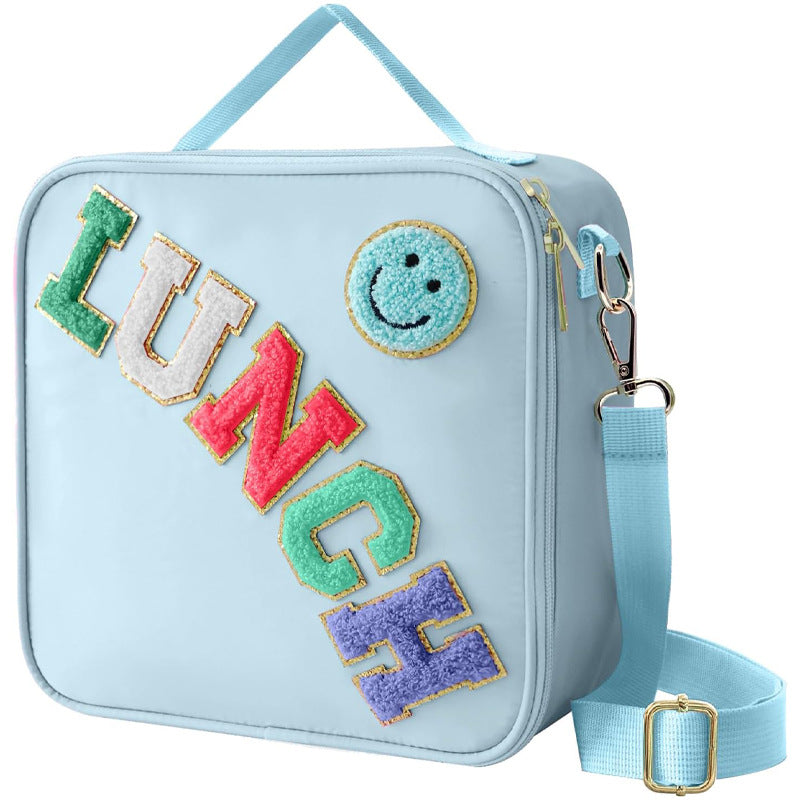 Amazon Explosions Smiley Letters Portable Lunch Bag Outdoor Portable Aluminum Film Fresh-keeping Bag Insulation Bag Cross-border Exclusive