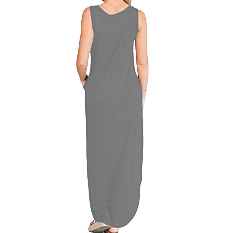 Spot Amazon Independent Station Ebay Women's Dress Good Vibes Rainbow Flap Pocket Pants Casual Sleeveless Long Skirt