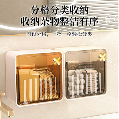 Cotton Swab Storage Box, Wall-Mounted, No-Drill, Elastic Band, Makeup Cotton, Makeup Remover Wipes Storage Box, Bathroom Hairpin Organizer Box