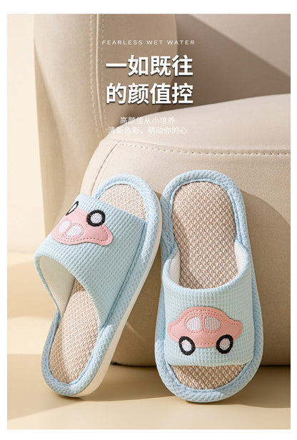 Male and Female Baby Summer Cartoon Car Four Seasons Linen Children's Sandals Open-Toe Slippers