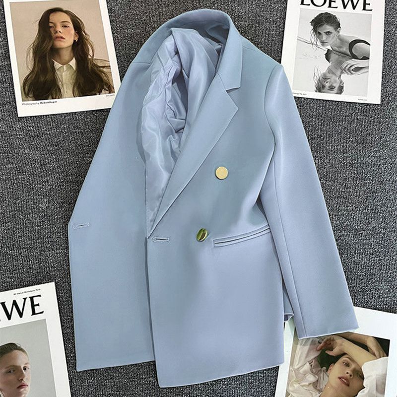 Green Metal Buckle Korean Style 2024 Spring and Autumn New Milk White Suit Jacket Women's Casual All-match High-end Suit