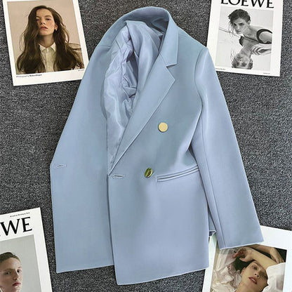 Green Metal Buckle Korean Style 2024 Spring and Autumn New Milk White Suit Jacket Women's Casual All-match High-end Suit