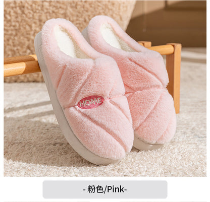 Winter Cotton Slippers for Women, Fleece-Lined, Indoor, Non-Slip, Warm, Thick-Soled, Wear-Resistant, Essential for Home Use, Couple's Cotton Patchwork New Style