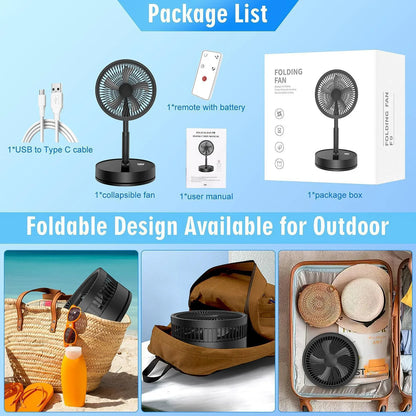 XIAOTREE Wireless Folding Desk Fan Telescopic Outdoor Travel Camping Floor Fan With 7200 mAh USB Rechargeable Fan Standing Fan