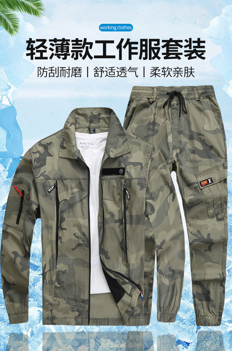 Summer Pure Cotton Thin Work Clothes Set for Men and Women Stretch Camouflage Clothing for Welders Wear-resistant Work-protection Clothing Casual Suit