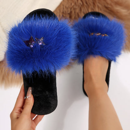 Cross-Border Foreign Trade Amazon Women's Open-Toe Thickened Flip-Flops Comfortable Soft-Soled Slippers Women's Large Size Furry Slippers