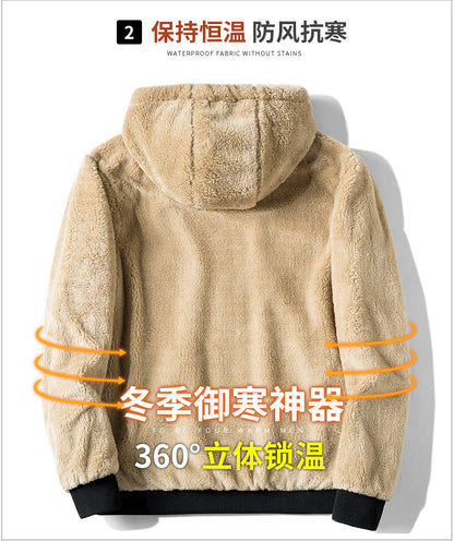 Autumn and Winter New Casual Cardigan Sweater Men's fleece-lined Hooded Men's Sweater Loose Sports Zipper Knitted Jacket