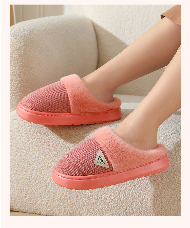 Slippers for Women Winter 2025 New Warm Indoor Home Non-Slip Thick-Soled Cotton Slippers Men's Wool Slippers Autumn and Winter