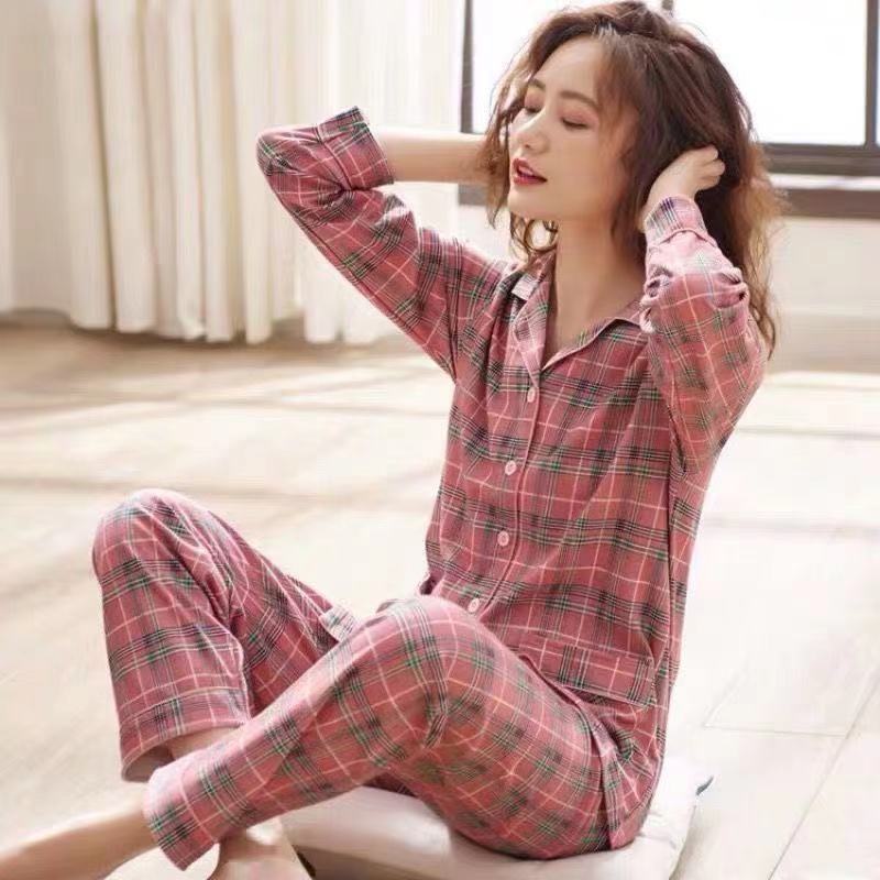 Autumn and Winter Women's 100 Pure Cotton Pajamas Women's Loose Cardigan for Middle-aged and Elderly Mothers Spring and Autumn Long-sleeved Casual Home Clothes