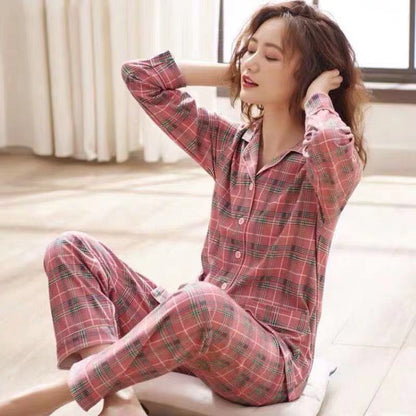 Autumn and Winter Women's 100 Pure Cotton Pajamas Women's Loose Cardigan for Middle-aged and Elderly Mothers Spring and Autumn Long-sleeved Casual Home Clothes