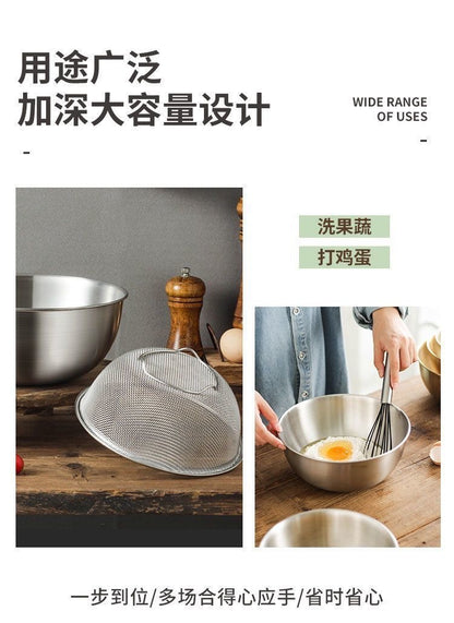 Cross-border Stainless Steel Thickened Vegetable Washing Basin Draining Basket Household Kitchen Rice Washing Artifact Vegetable Washing Basin Rice Washing Sieve Rice Washing Basin