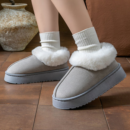 Cotton Slippers for Women in Autumn and Winter, Warm Outer Wear, Thick-Soled Velvet, Non-Slip Bags, Comfortable Home Indoor High-Heeled Cotton Shoes