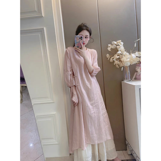 Summer New Style Quality Ramie Handmade Buckle Lace Lace Guofeng dress Double-Layer Skirt suit by PDG ibma