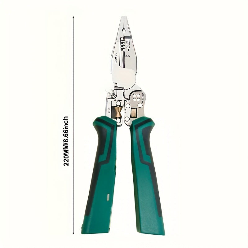 8-in -1 multifunctional wire stripper for electrician with power measurement, wire cutting, cable scissors, multi-purpose wire stripping, wire pressing and wire splitting pliers