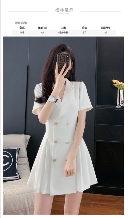 French Hepburn Style Small Black Dress High Sense High Cold Royal Sister Fried Street Small Fragrance Style Pleated Professional Suit dress Summer