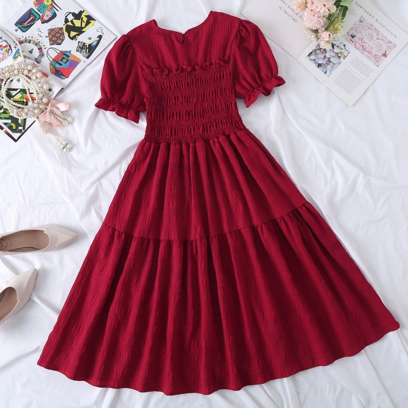 Chiffon Short-sleeved Dress for Women New ins Sense Niche Mid-length French Douyin Slimming Look Skirt