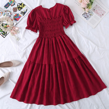 New Design Niche Skirt, Feminine, Slim Waist, French Mid-length, Western Style Short-sleeved Dress