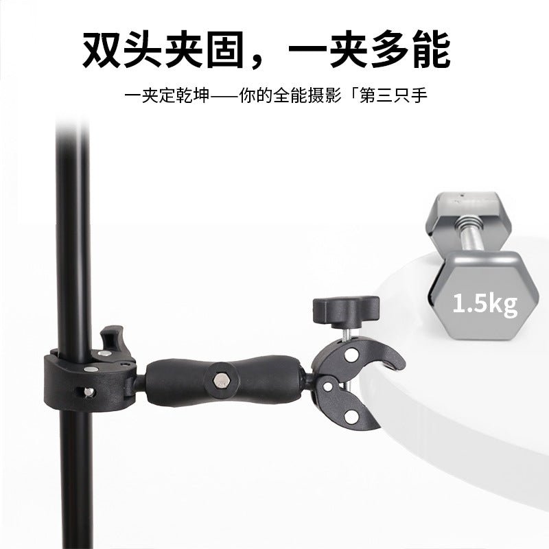 Action Camera Handlebar Bracket, Cycling Navigation Double-Head Clamp Bracket, Universal Ball Head Motorcycle Mobile Phone Holder