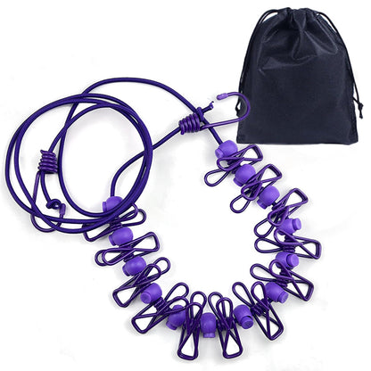 Creative Outdoor Elastic Windproof Clothesline with Positioning Buckle Korean Style Clothesline with Windproof Clip 12 Clips
