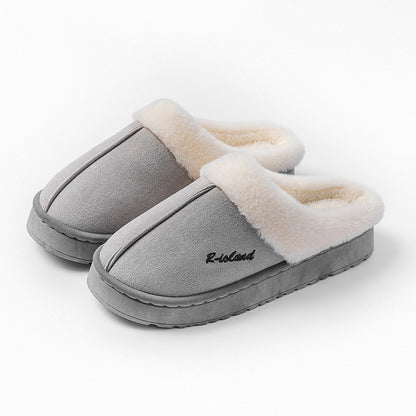 Cotton Slippers for Women, Autumn and Winter Home Use, Indoor Baotou Couple Style Plush Warm Anti-Slip Cotton Slippers for Men