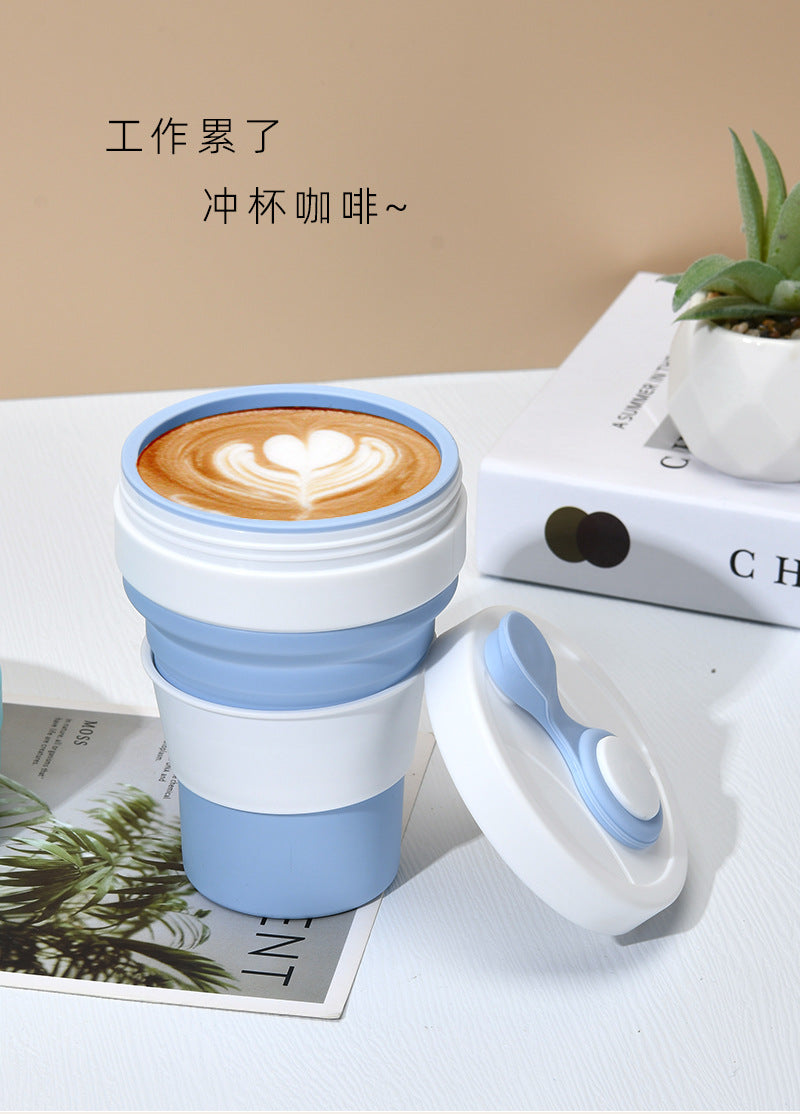 Cross-border folding cup outdoor travel convenient straw folding cup Silicone Collapsible Cup