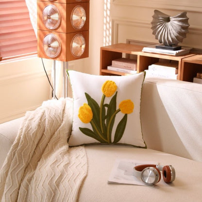 Nordic Towel Embroidered Embroidered Embroidered Pillow Living Room Cream Sofa Cushion Flower Model Room Bay Window Cushion Cover