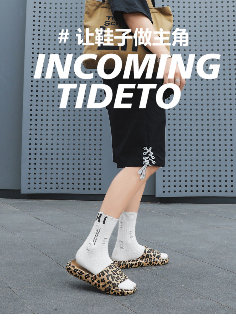 Foreign Trade Wholesale Leopard Print Slippers for Outer Wear Korean Style Printed Slippers for Couples Outdoor Sandals Women's Thick-Soled Bathroom Slippers
