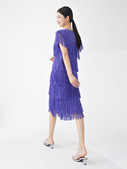 Miyake Hot Selling Dress Commuting Women's Summer Design Niche Drape Temperament Fashionable Elegant Tassel Midi Skirt