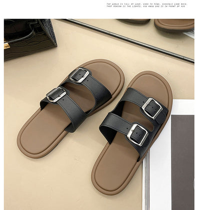 Cross-Border Slippers for Women Summer Flat Slippers Southeast Asia New Double Buckle Foreign Trade Fashion Outer Wear Beach Sandals