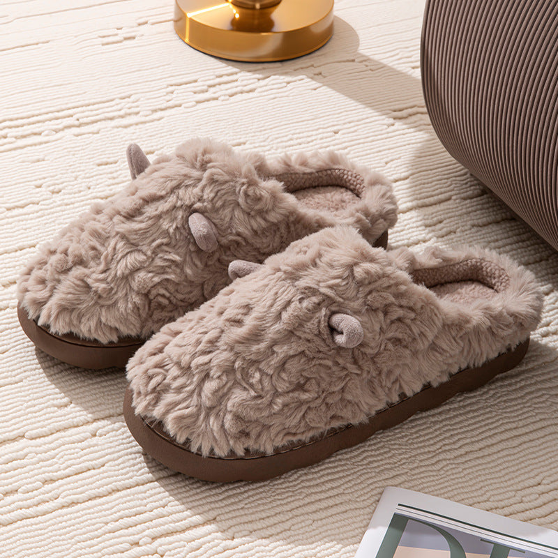 Winter Cotton Slippers Cute Women's Ears Men's Couple Home Indoor Warm Confinement Shoes Non-Slip Plush Plush Slippers