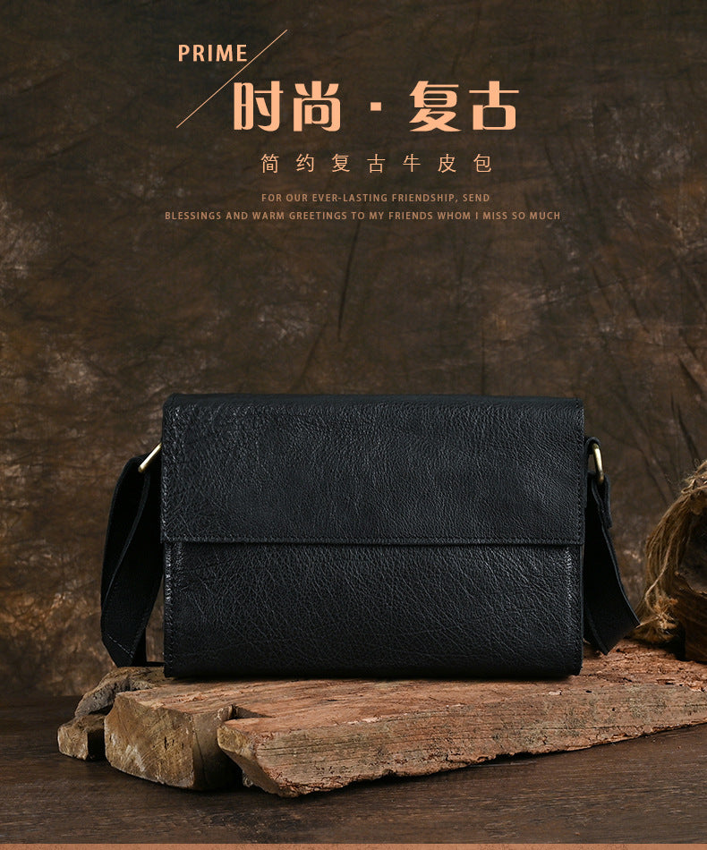 Ancient Trendy Guest Genuine Leather Men's Bag Single Shoulder Crossbody Bag Handmade Cowhide Backpack Simple Small Bag Crazy Horse Leather Men's Bag