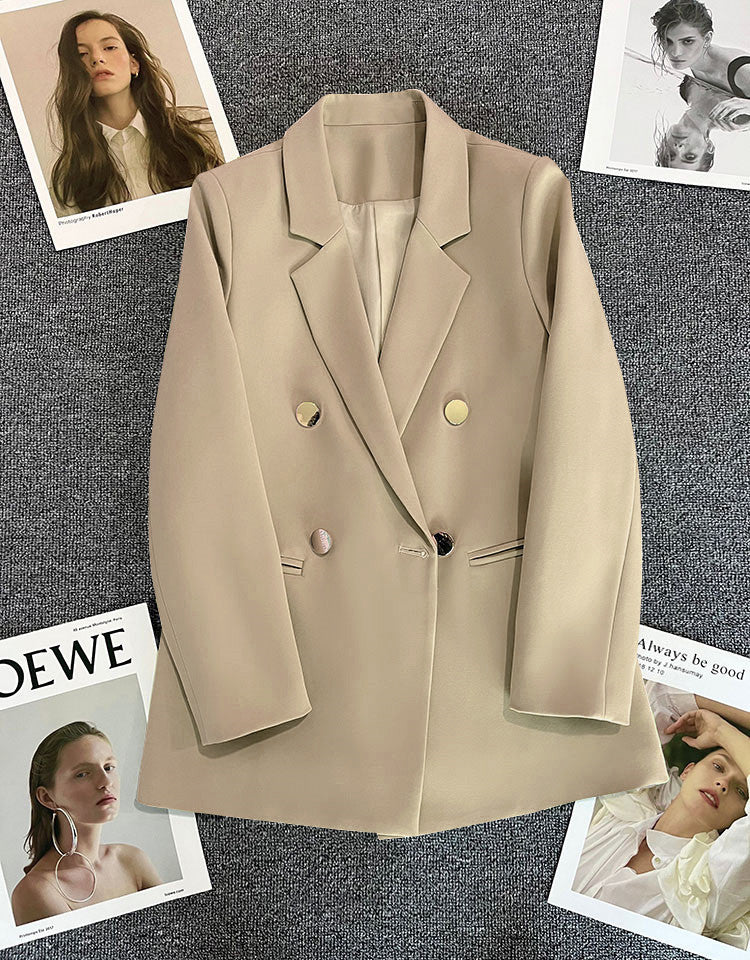 Green Metal Buckle Korean Style 2024 Spring and Autumn New Milk White Suit Jacket Women's Casual All-match High-end Suit